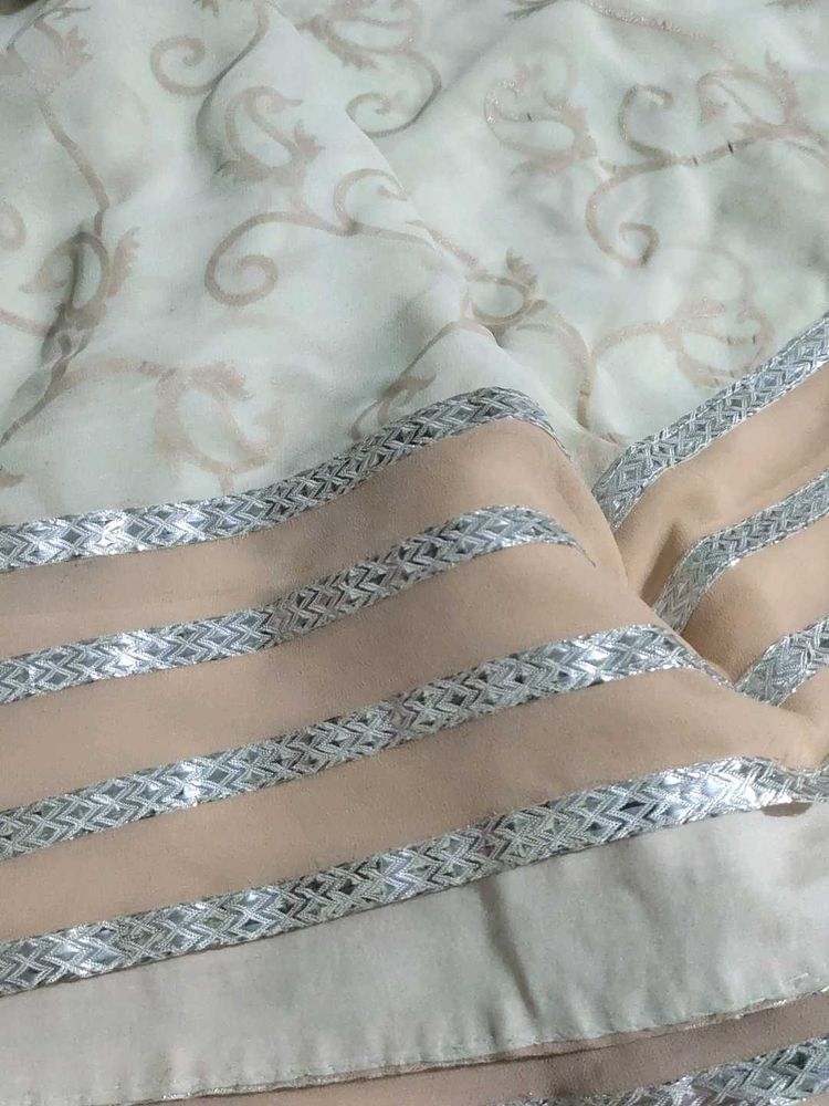 Peach And Off White Saree