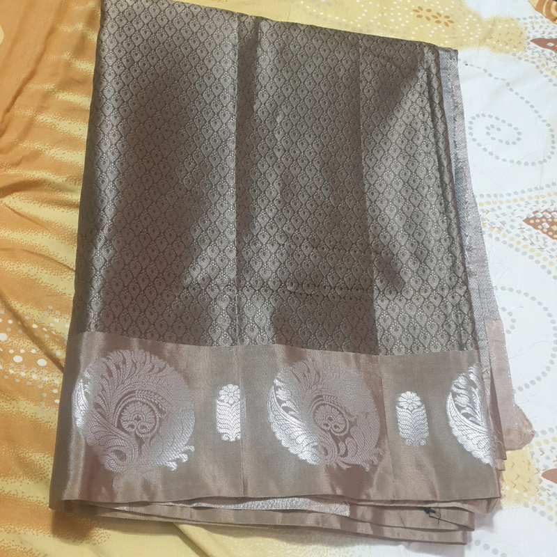 Silver jerry mixed cotton disigner silk  saree