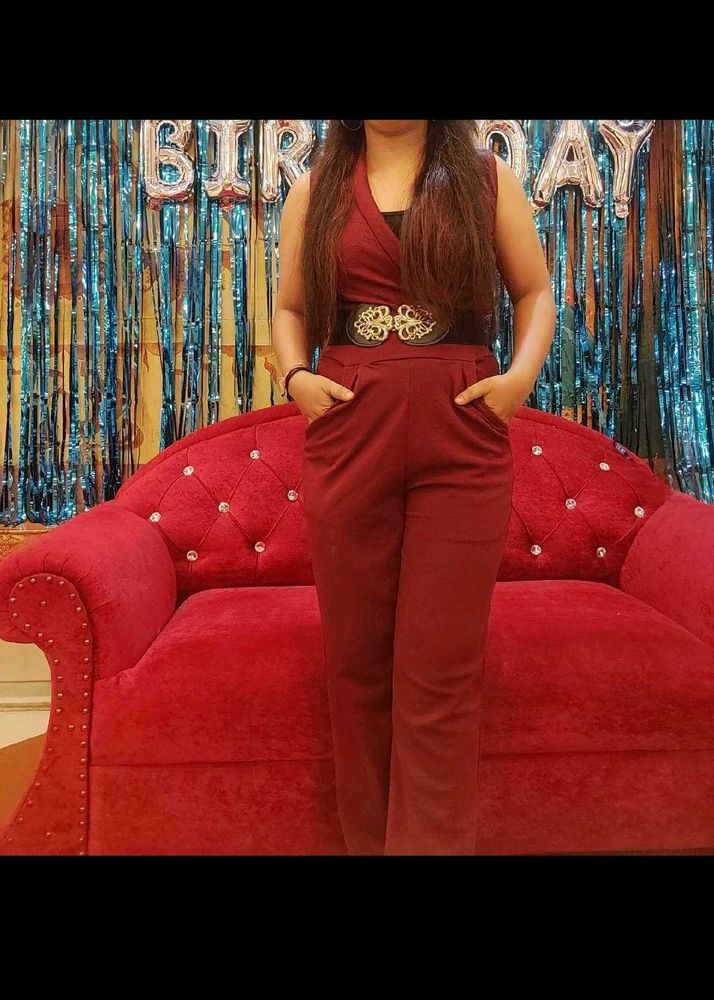 Burgundy Sleeveless Jumpsuit