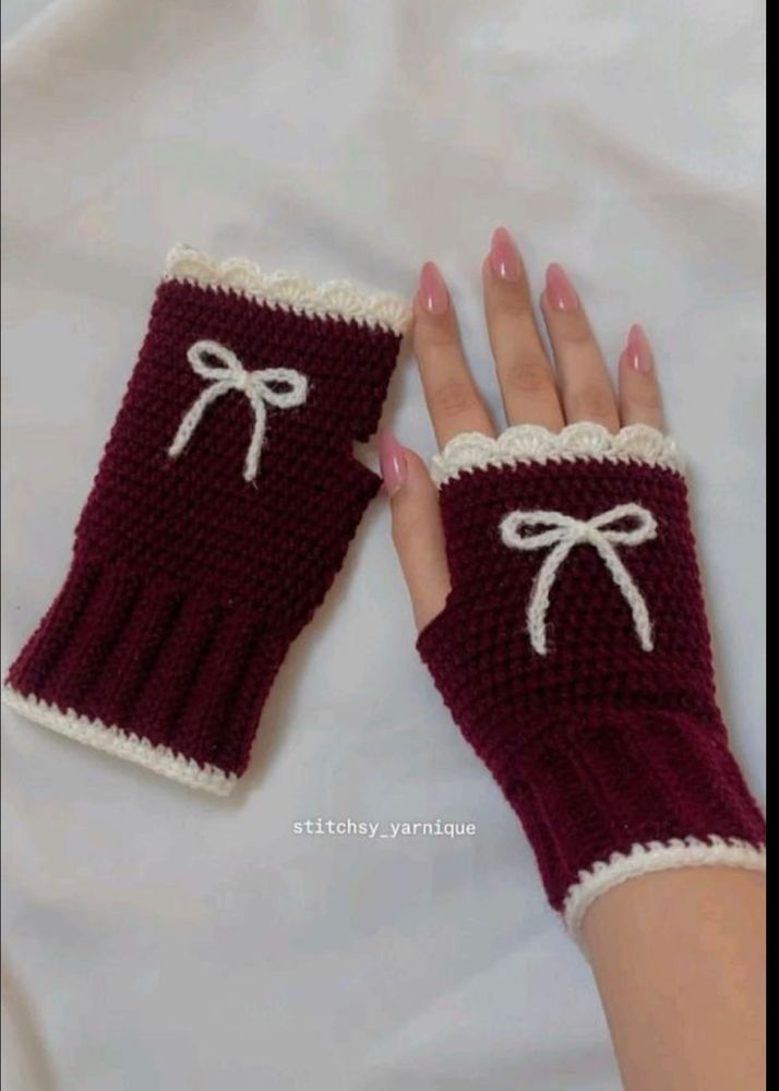 Burgundy Crochet Fingerless Gloves