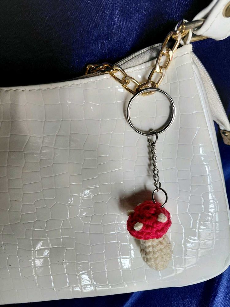 Crochet mushroom bag charm and keychain
