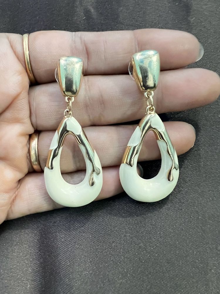 Offwhite And Golden Dangle Earrings