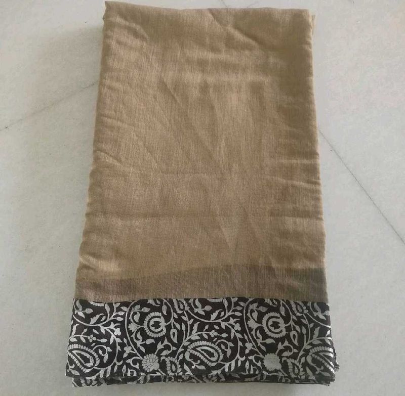 Biege Saree With Floral Border