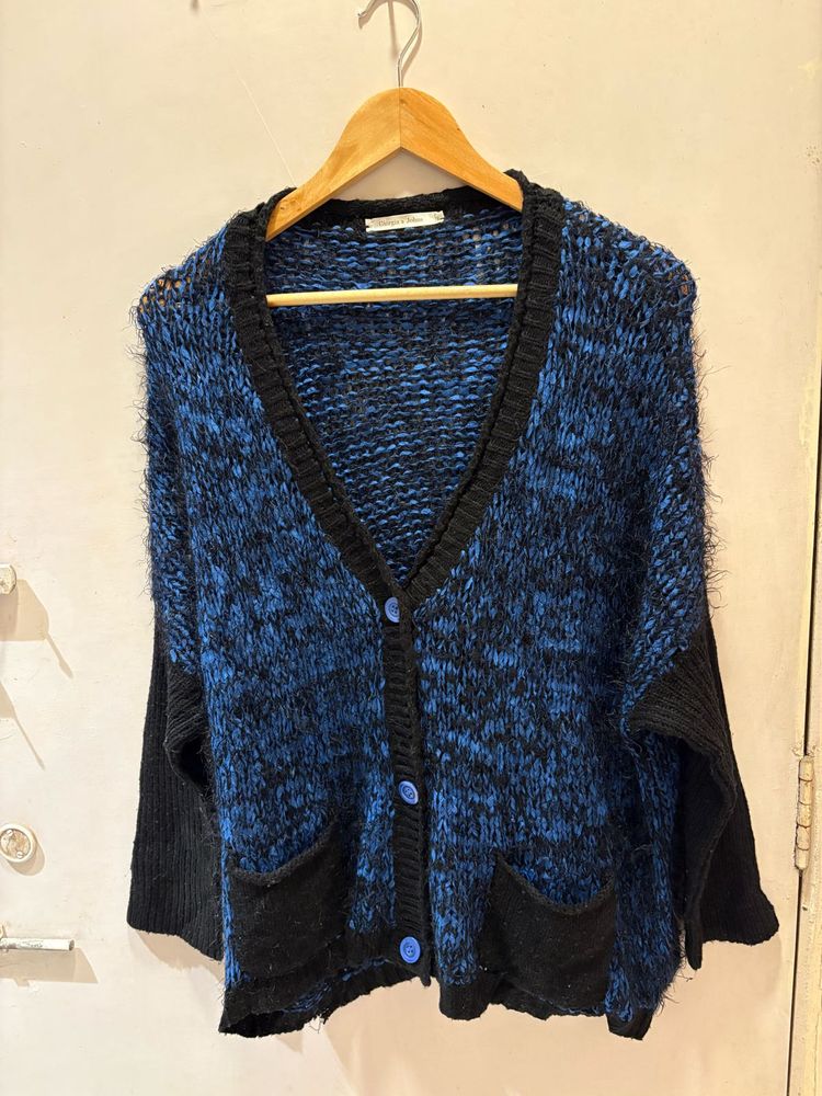 Blue &amp; Black Knit Imported Cardigan