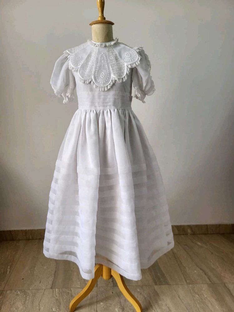 White Dress with Lace Collar