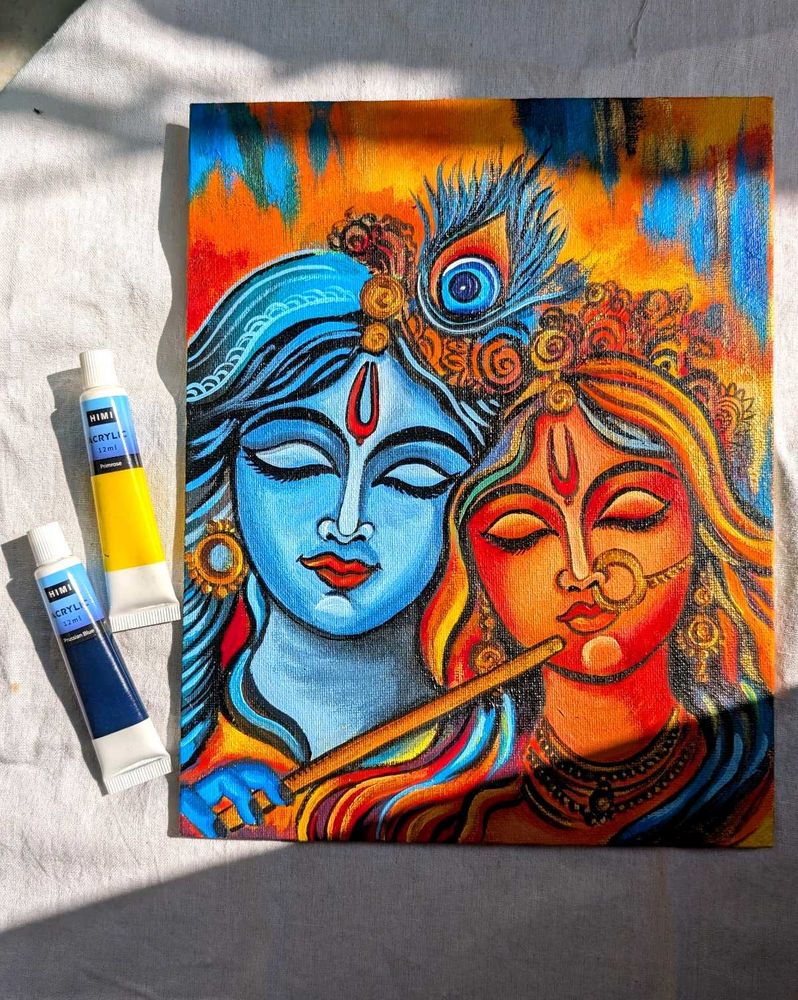 Abstract Krishna &amp; Radha Painting on Canvas