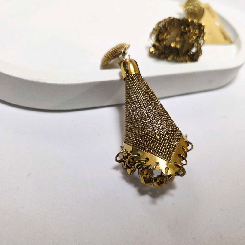 Vintage Gold Mesh Tassel Earrings