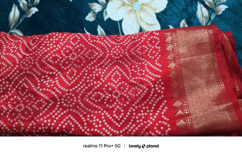 Red Cotton Joint  Bandhni Saree