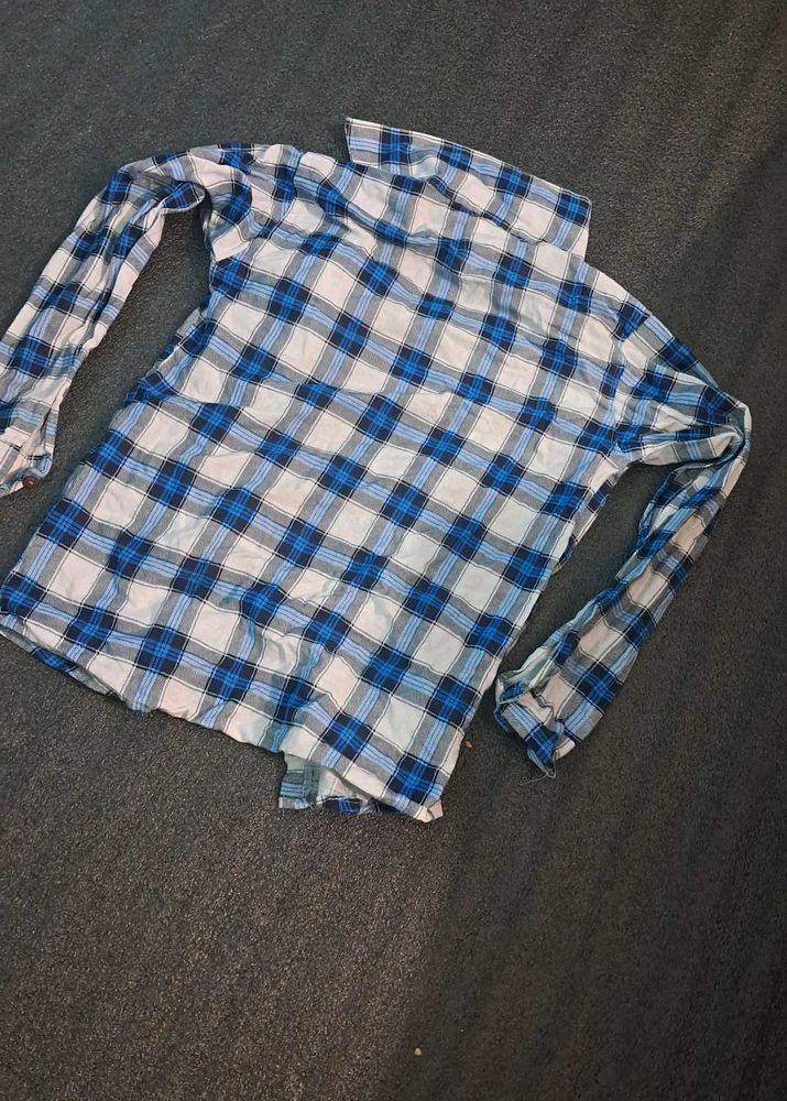 Blue &amp; White Plaid Shirt