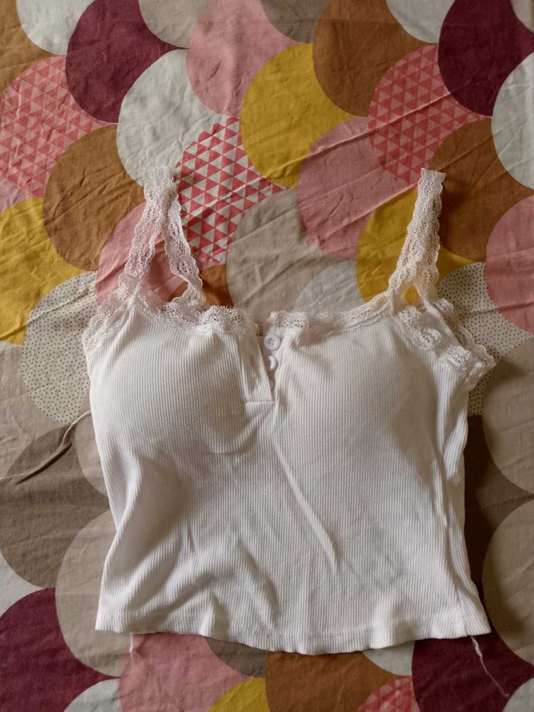 White Lace Trim Tank Top