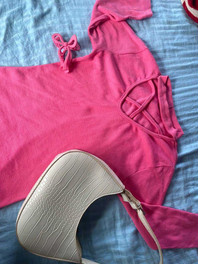 Pink Tie Shoulder Top