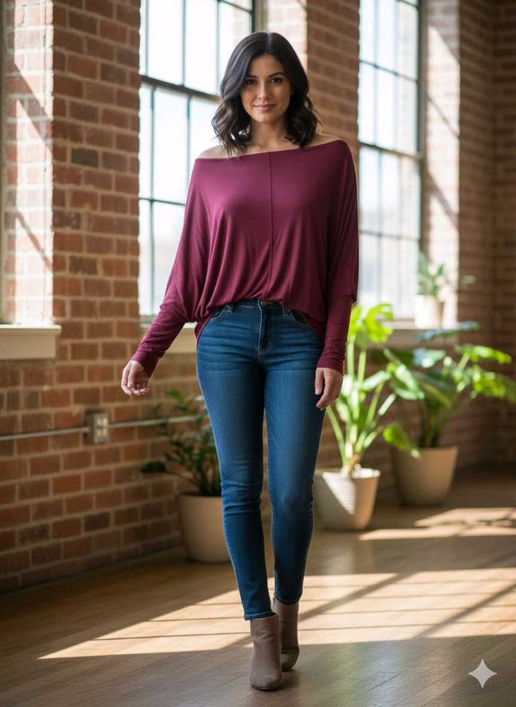 ✨LAYERD Burgundy off-the-shoulder top✨