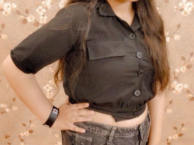 Elegant Black Georgette Crop Shirt
