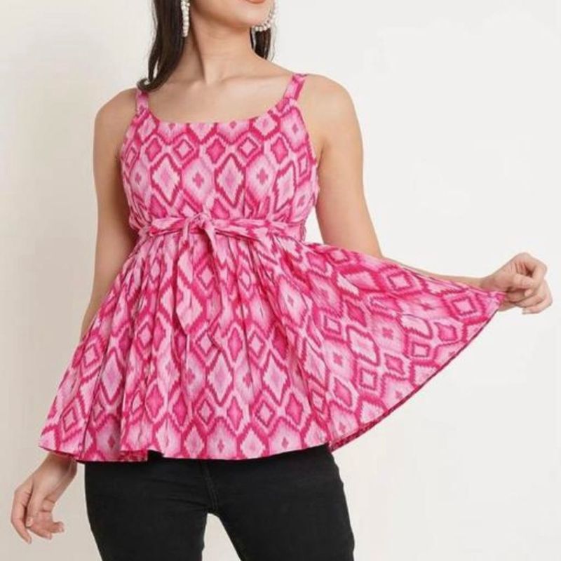 Pink Printed Tie-Waist Tank