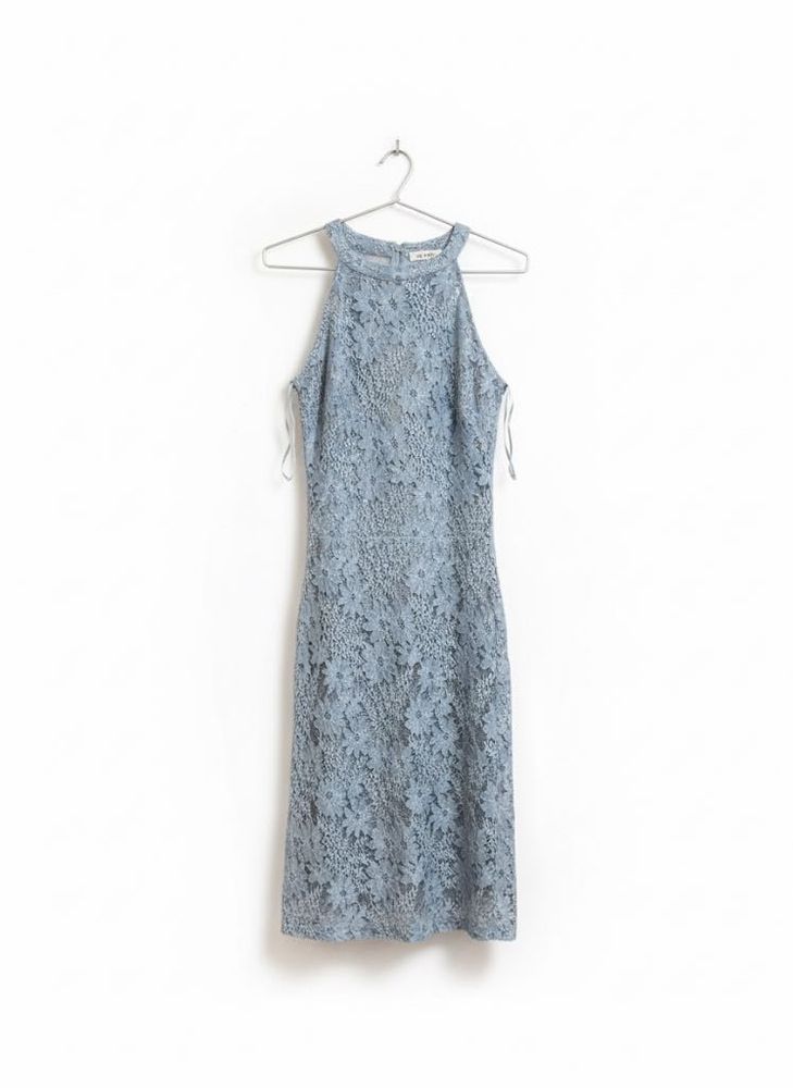 Blue Lace Halter Dress - Imported