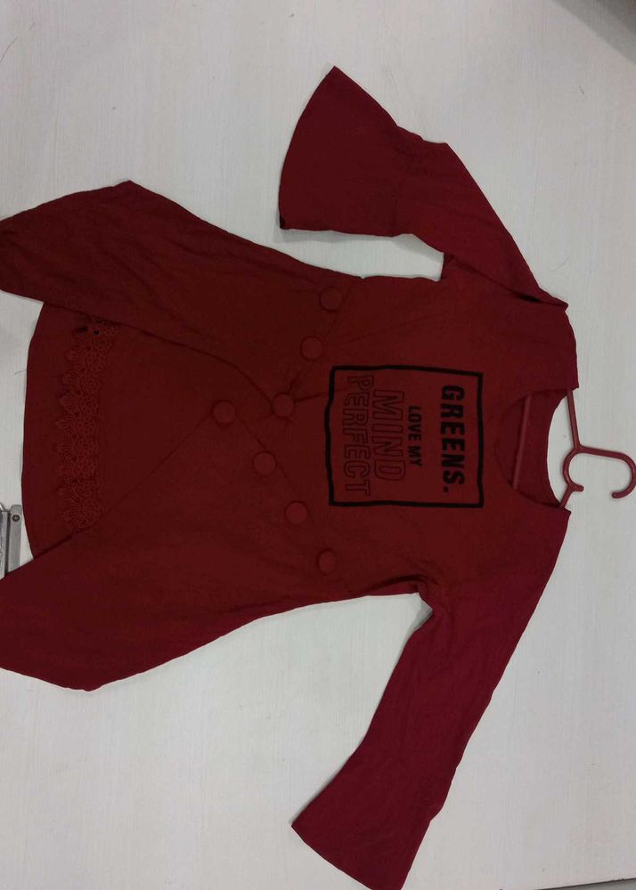 Maroon Bell Sleeve Button Top