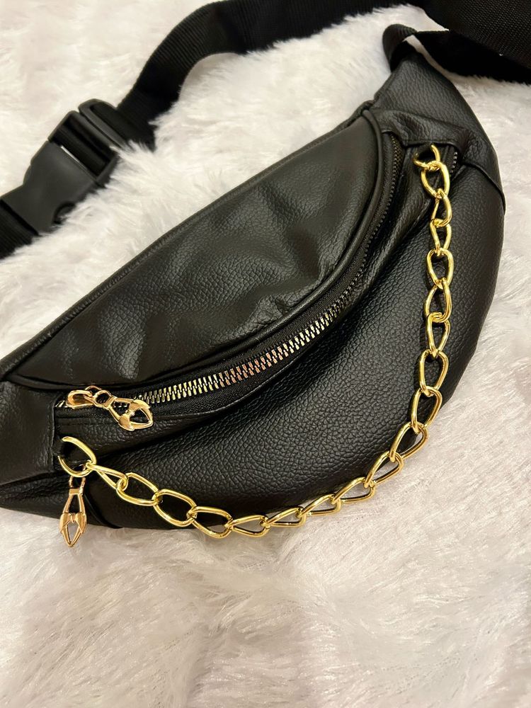 Black Chain Detail Fanny Belt Waist Bag