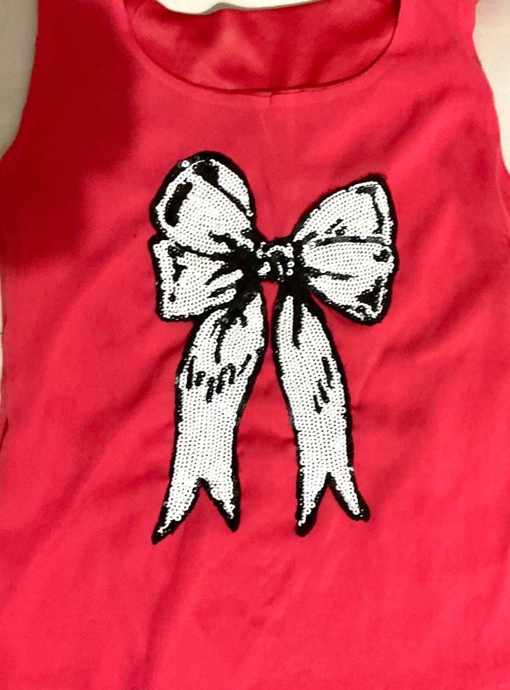 Red Sequin Bow Top