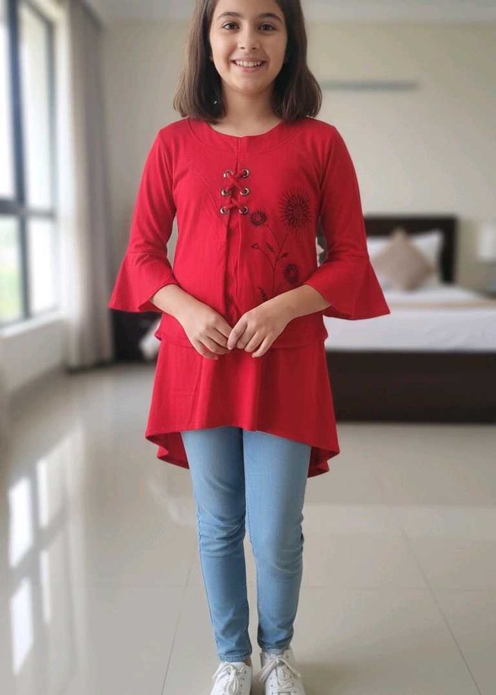 Stylish Red Top with Bell Sleeves