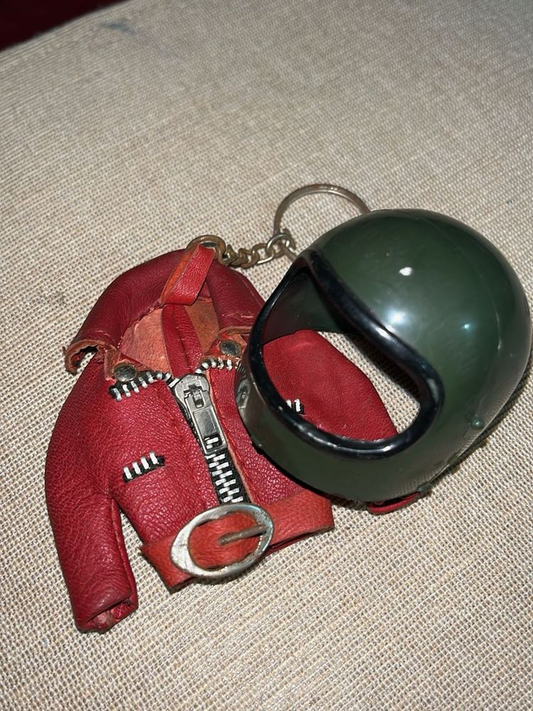 Vintage Motorcycle Jacket &amp; Helmet Keychain