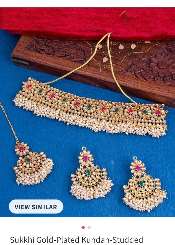 Kundan Chokar Necklace Set Earrings With Mangtika