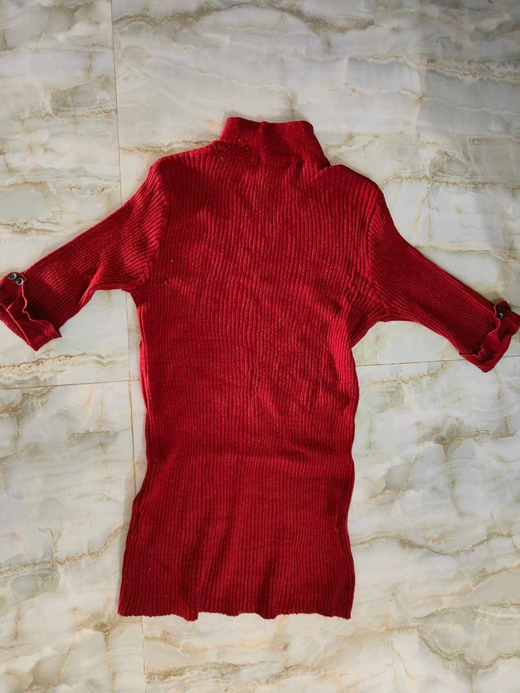 Red Ribbed Knit Top