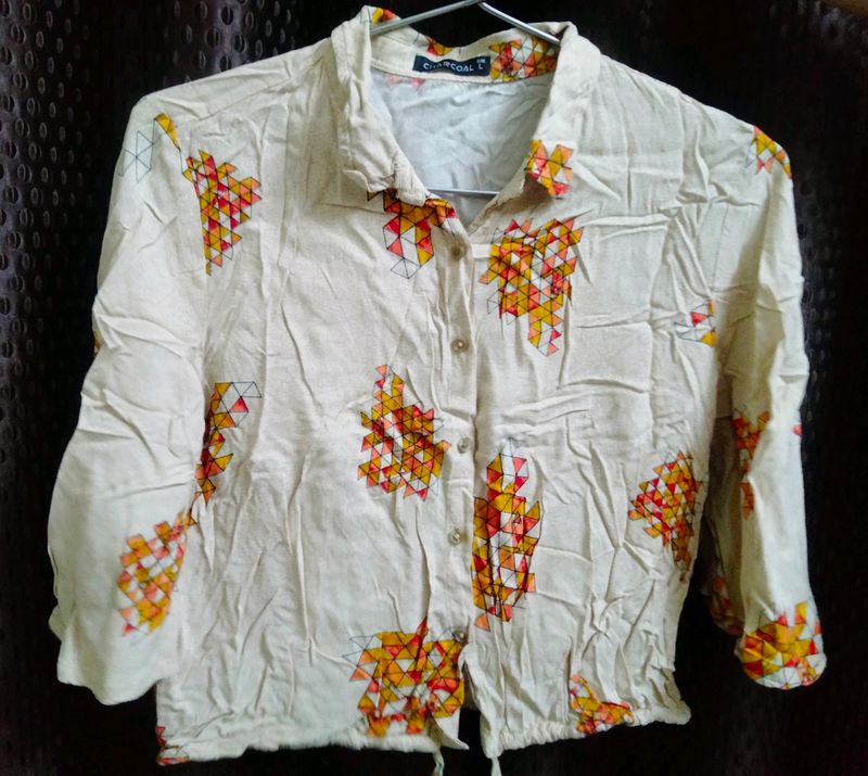 Printed Cream Bell Sleeve Top