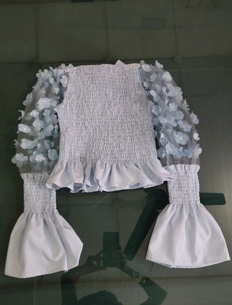 Floral Sleeve Smocked Top