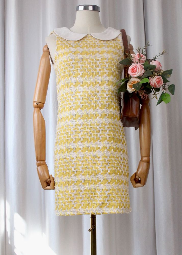 Chic Yellow Tweed Dress