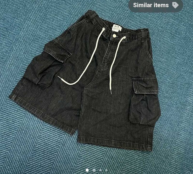 Black Denim Cargo Shorts