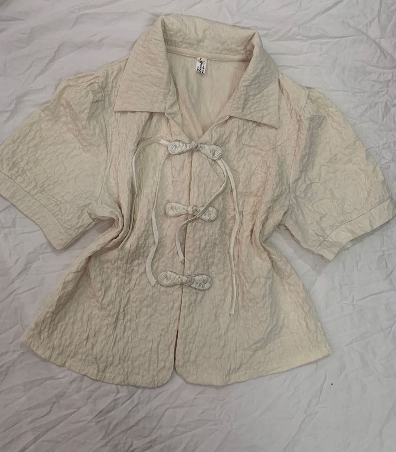 Vintage Textured Tie-Front Top