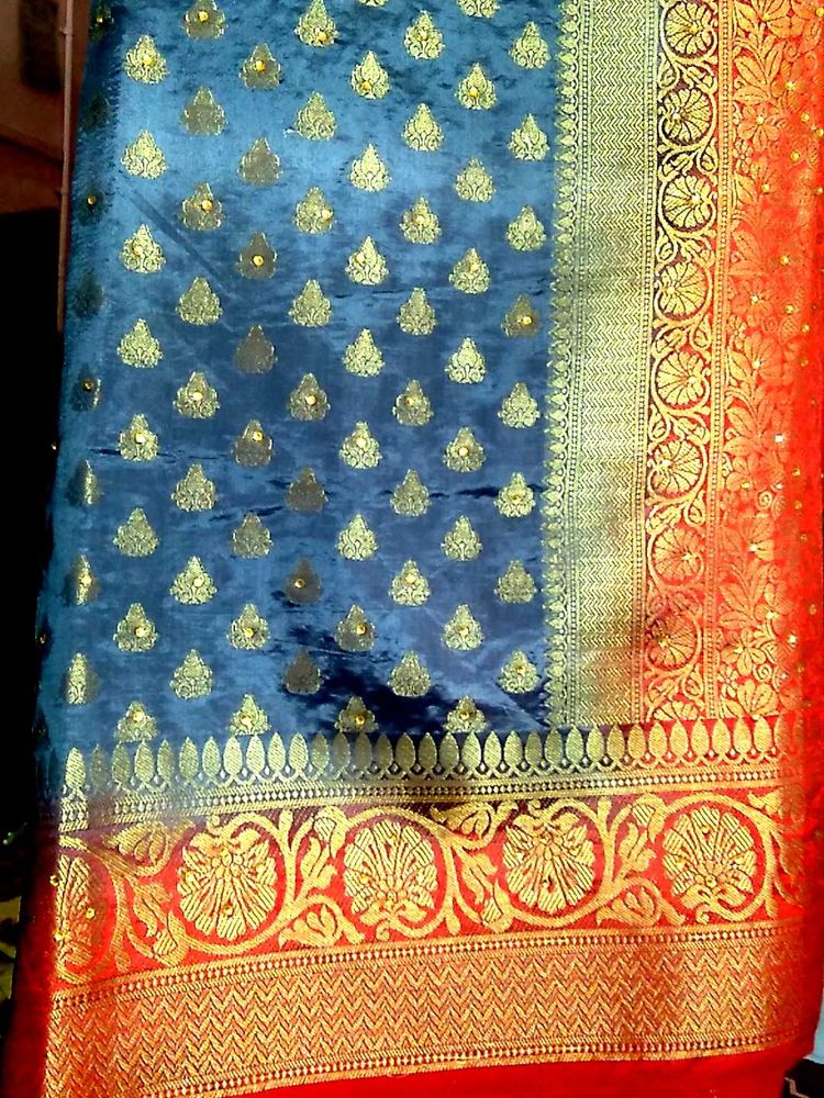 Elegant Reddish Orange &amp; Grey Silk Saree