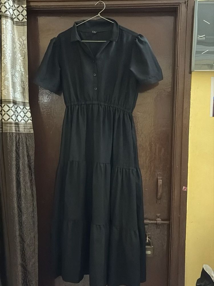 Elegant Black Midi Shirt Dress