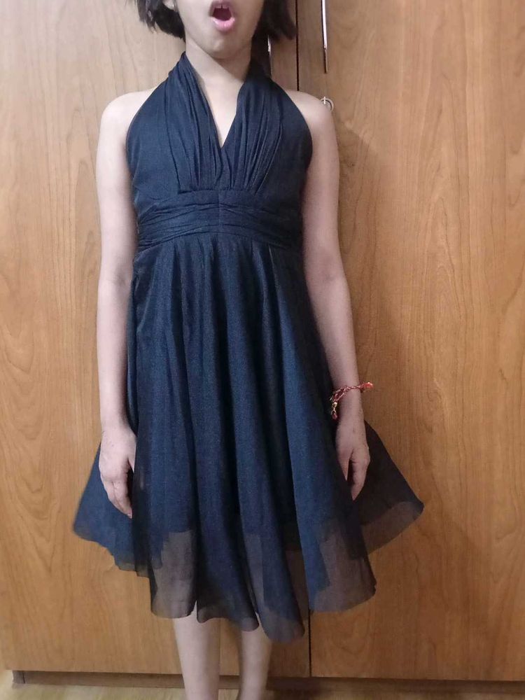 Black Sleeveless Netted Dress (Girls)