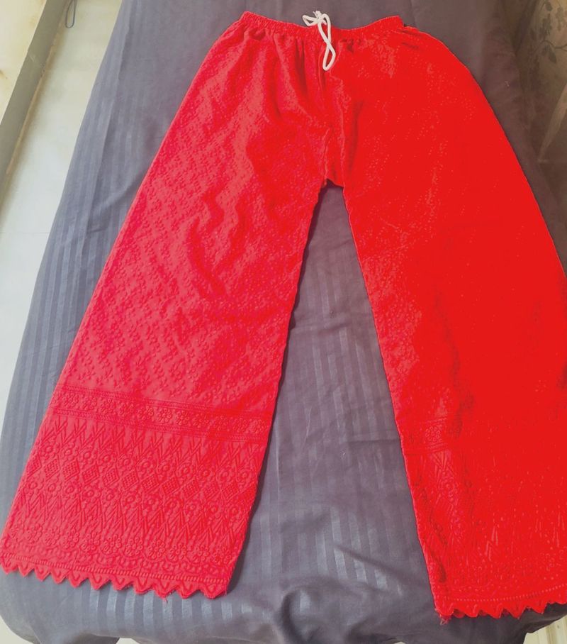 Red Embroidered Palazzo Pants