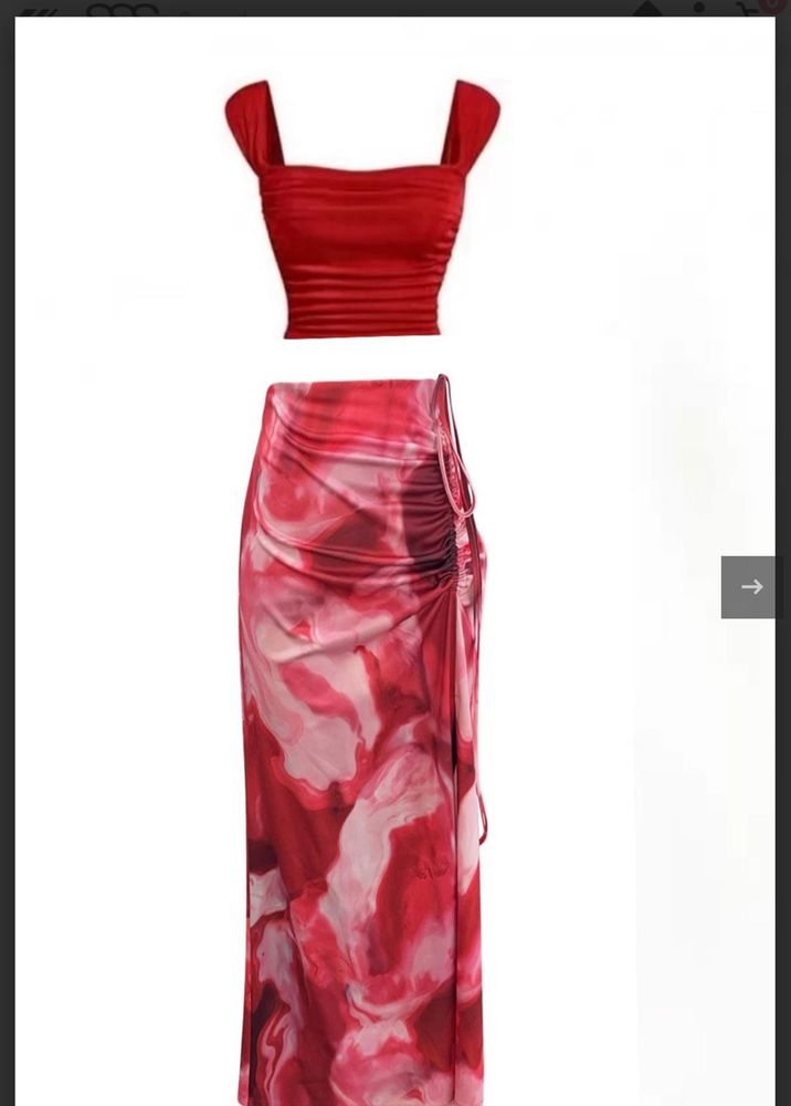 Red Top &amp; Marble Skirt Set
