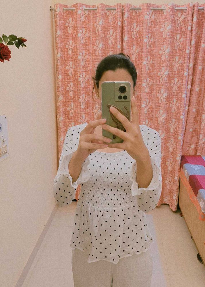 Polka Dot Smocked Blouse