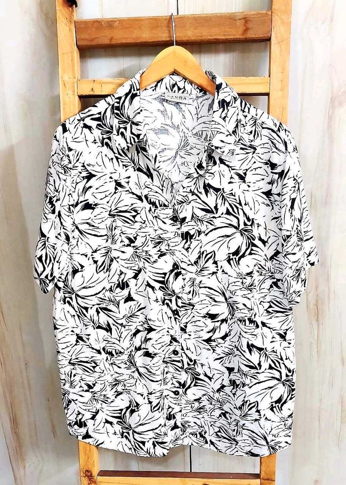 White Printed Cotton Shirt Size-40-42