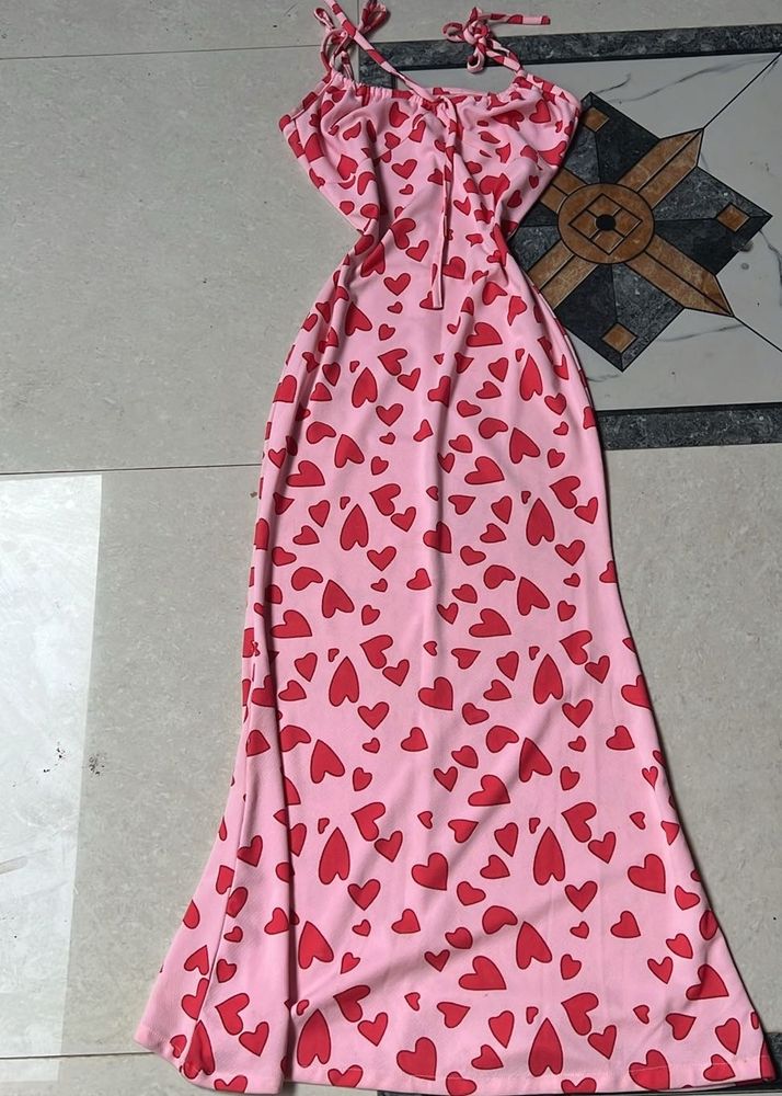 Pink Heart Print Maxi Dress