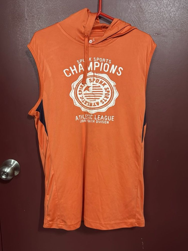 Orange Spunk Sports Athletic Sleeveless Hoodie