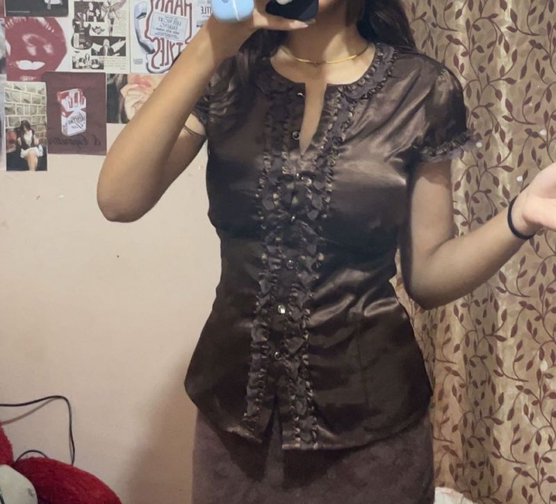 Brown Ruffle Blouse
