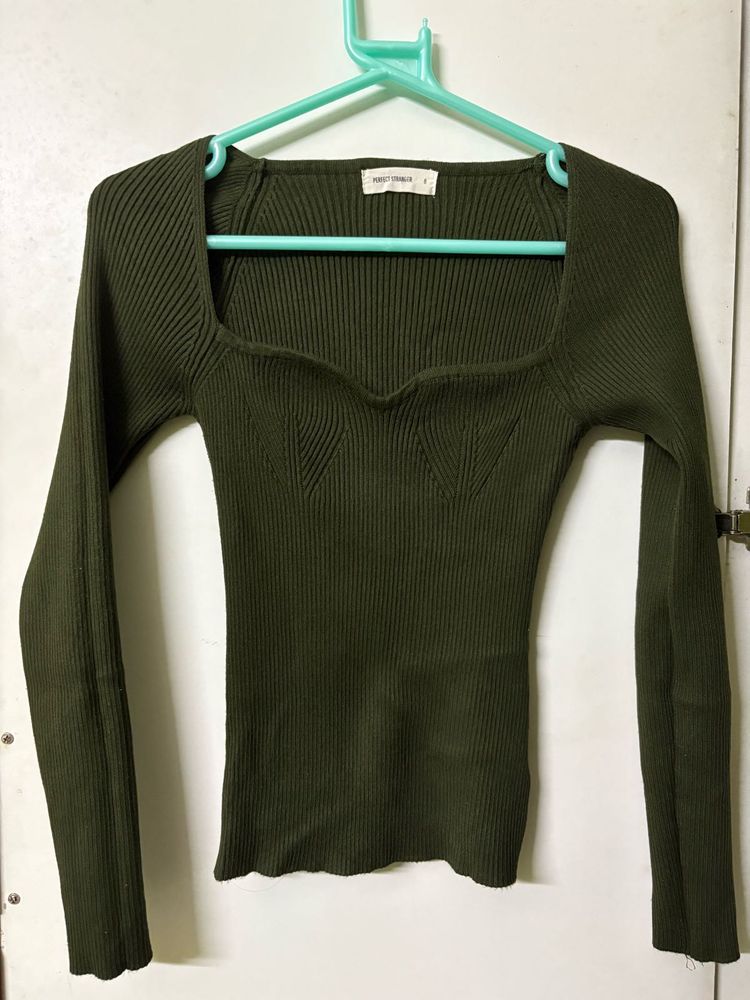 Dark Green Ribbed Top