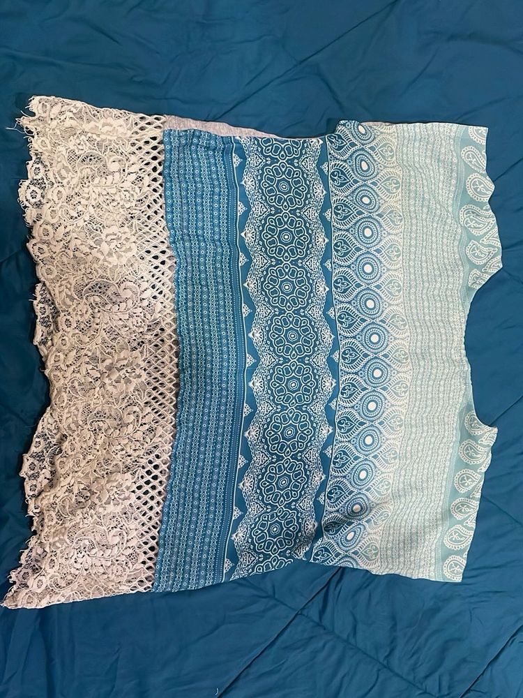 Blue Patterned Lace Top
