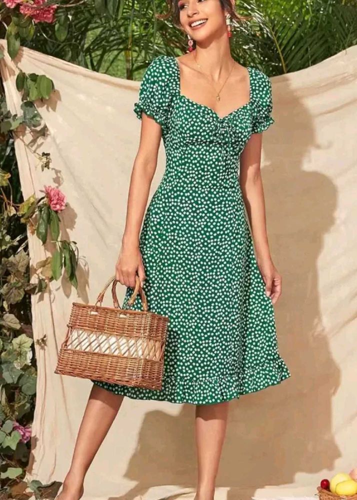 Floral Print, Puffed Sleeve , A-line Dress