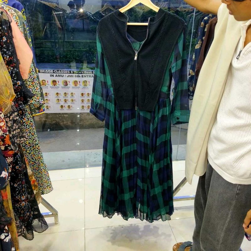 KOREAN Plaid &amp; Knit Dress