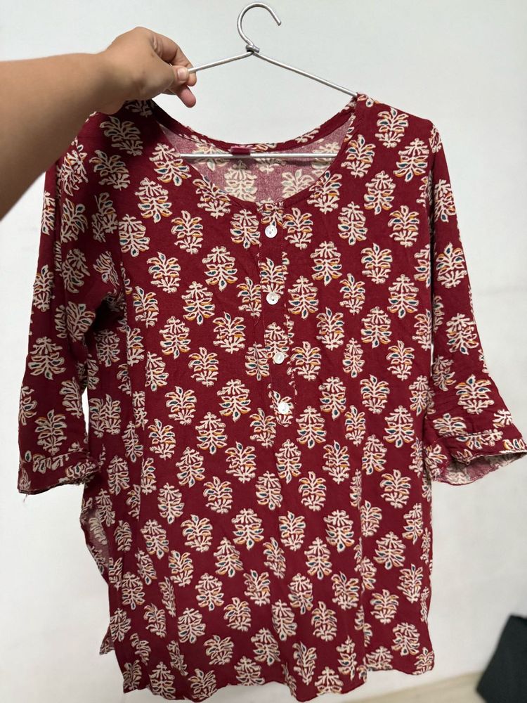 Maroon Printed Kurta