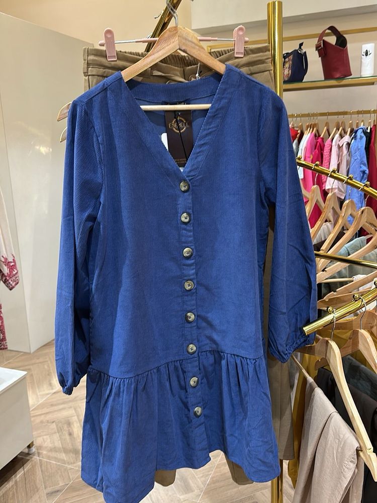 Corduroy Blue Button-Down Dress