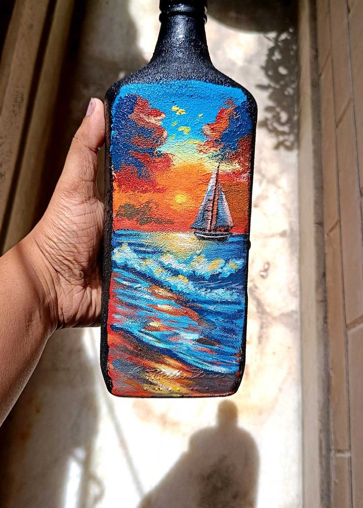 Hand-painted Sailboat Bottle Art