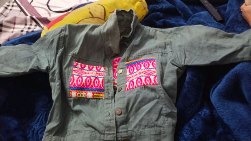 Denim Jacket With Colourful Print