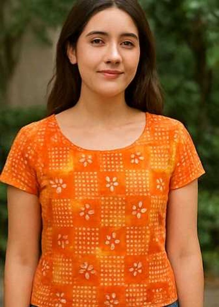 Orange Tie-Dye Printed Cotton Top